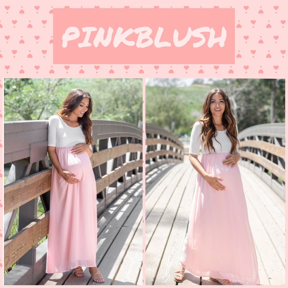 PinkBlush Light Pink Chiffon Maternity Maxi Dress